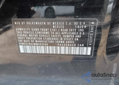 2021 Volkswagen Jetta из США, поврежденный, VIN 3VWC57B02MM005500